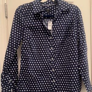 Talbots Navy and White Polka Dot Blouse